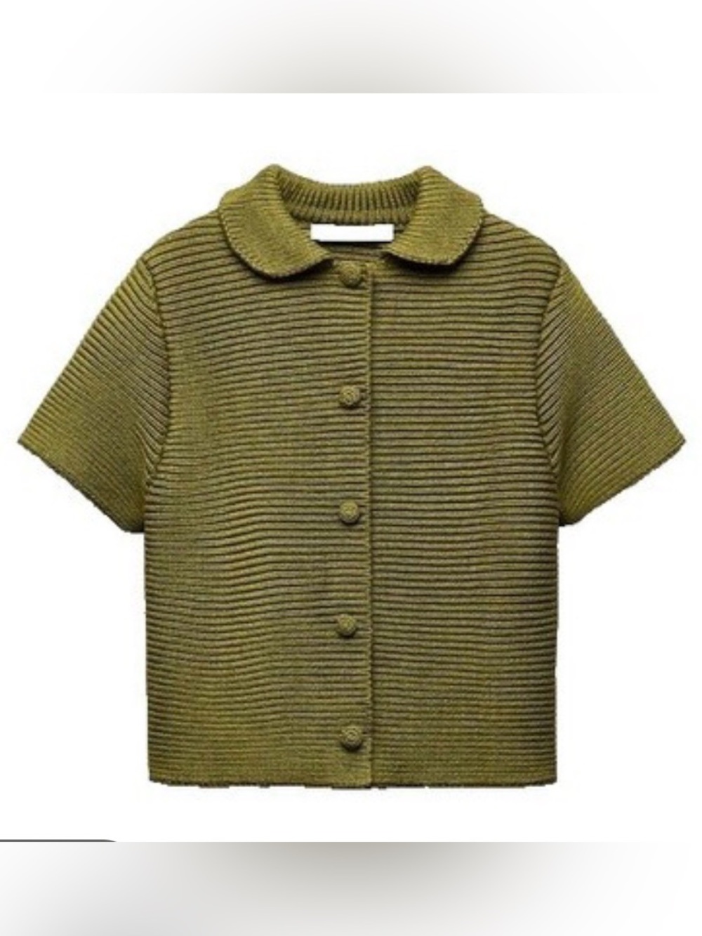 Zara Olive Green Ribbed Short-Sleeve Button Cardigan